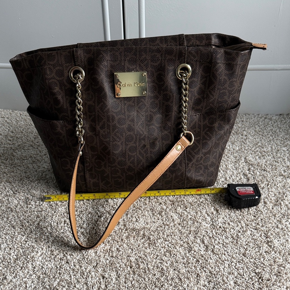 Calvin Klein Dark Brown Tote with Chain Straps
